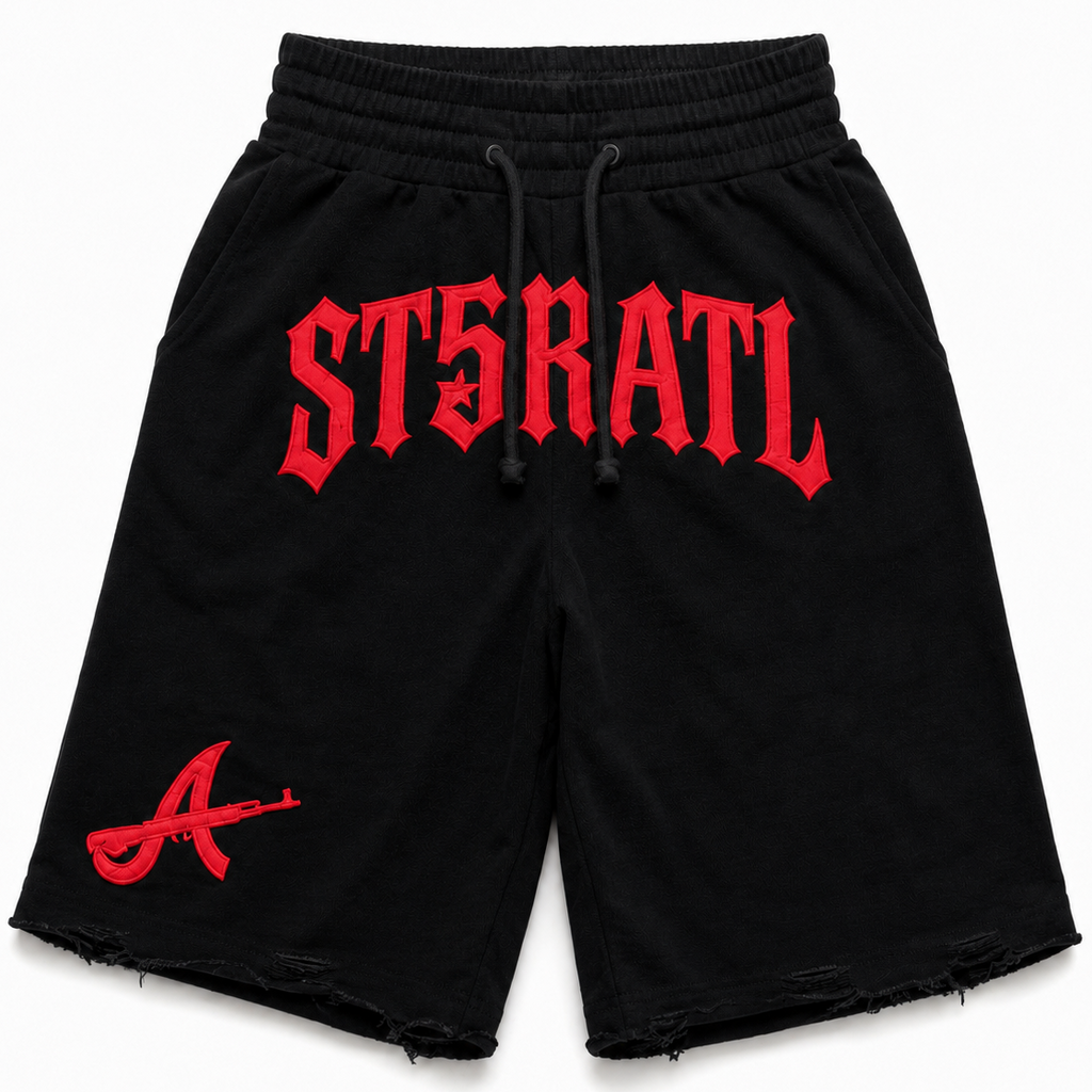 "ST5R" STAPLE SHORTS BLK DISTRESSED