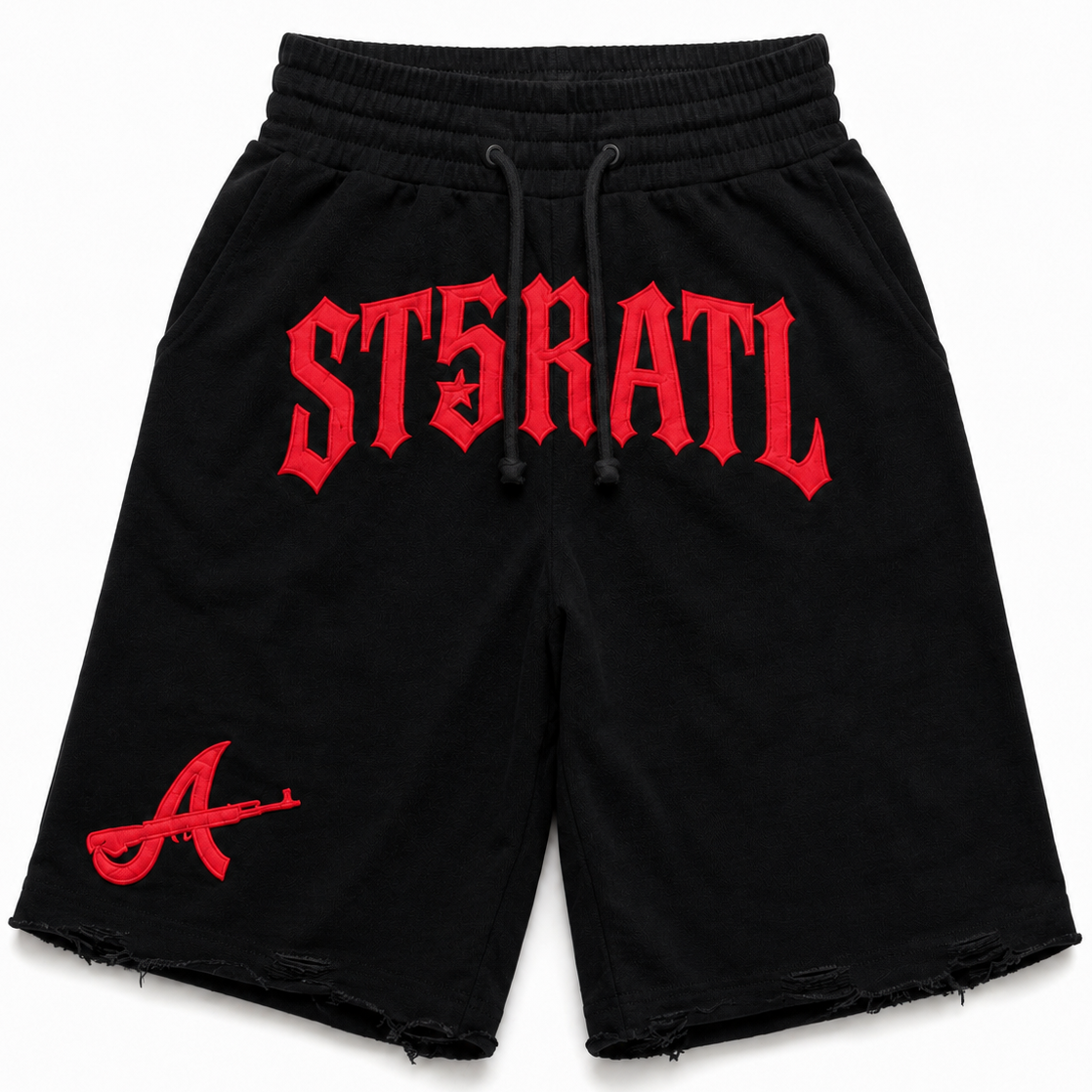"ST5R" STAPLE SHORTS BLK DISTRESSED